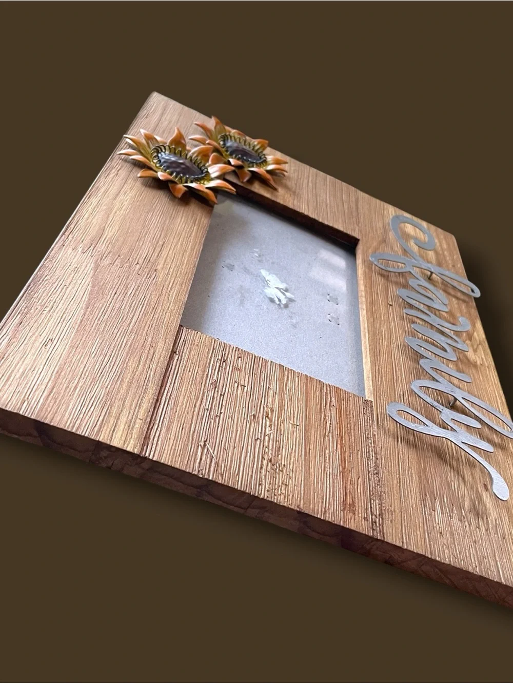 9”x11” Rustic Wood And Cut Tin Family Picture Frame Sunflowers Garden Farmhouse